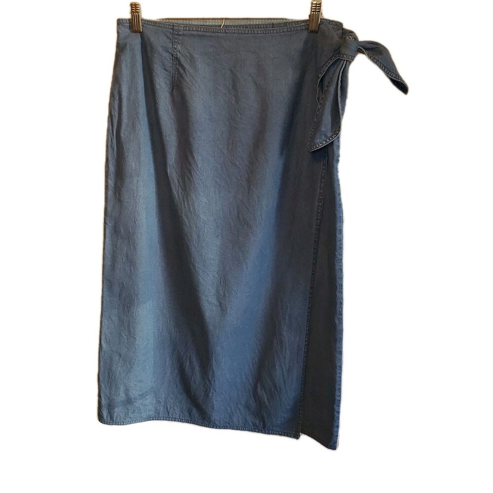 Vtg Marsh Landing 100% Chambray Denim Wrap Maxi Skirt Sz 12 Coastal Cowgirl